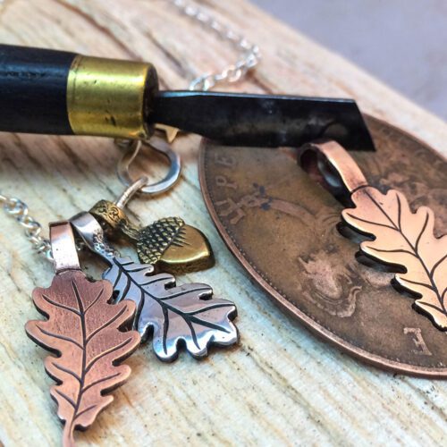 handcrafted copper4 oak leaf charm for a tree sculpture, necklace or bracelet