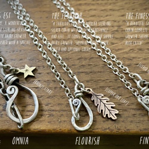 Hairy Growler jewellery silver chain necklaces with special shepherds crook hook catch