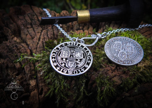 Handcrafted and recycled birthday shilling pendant