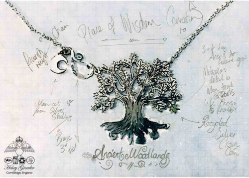 Handcrafted and recycled silver ancient woodland Tree of Life necklace made from a silver crown coin