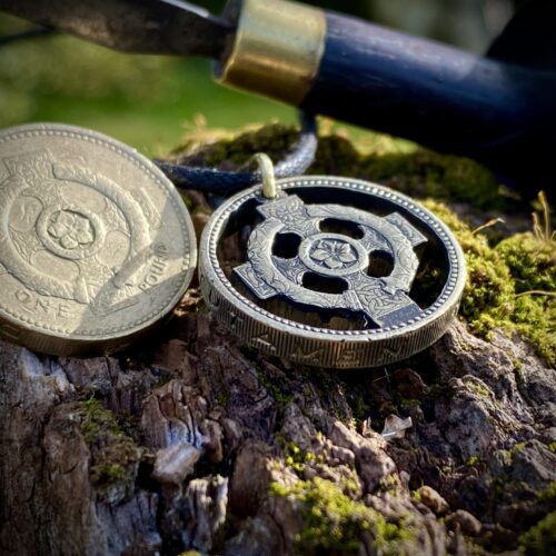 Hand Crafted and cut one pound coin pendants created from old, out of circulation pound coins, totally original and unique