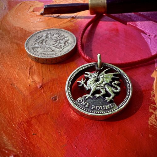 Welsh Dragon coin jewellery - hand cut recycled out of circulation old £1 coin