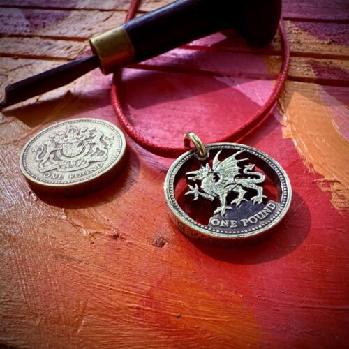 Welsh Dragon coin jewellery - hand cut recycled out of circulation old £1 coin
