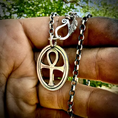 Handcrafted and recycled Egyptian ankh coin pendant necklace