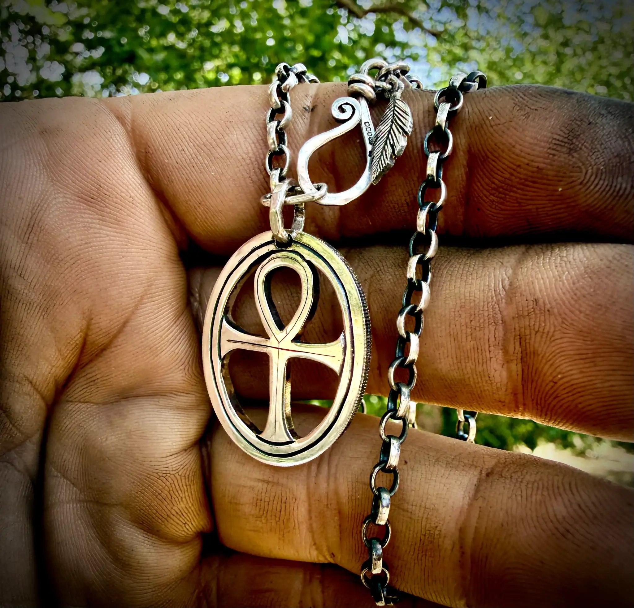 Handcrafted and recycled Egyptian ankh coin pendant necklace