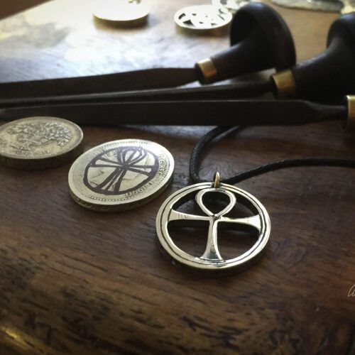 Handcrafted and recycled Egyptian ankh coin pendant necklace