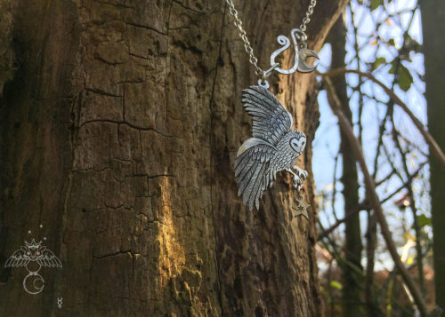 Owl necklace handcrafted and recycled sterling silver coin owl necklace made in Cambridge