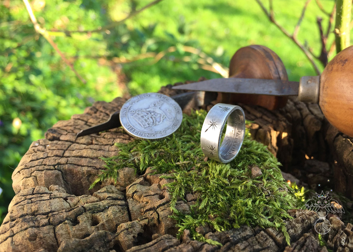 Eco-conscious, eco-friendly, recycled dandelion clock rings. Totally handcrafted and recycled. Made in Cambridge, England, UK by Hairy Growler Jewellery Co.