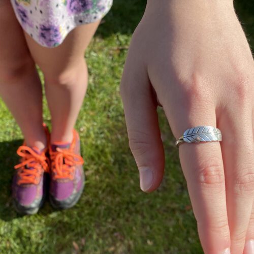 Rowan leaf ring handcrafted and repurposed silver shilling rowan leaf ring