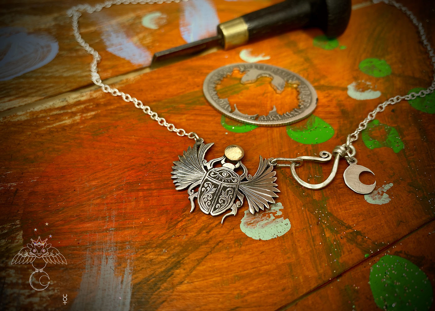 Scarab beetle jewellery - handmade and recycled silver & gold coins
