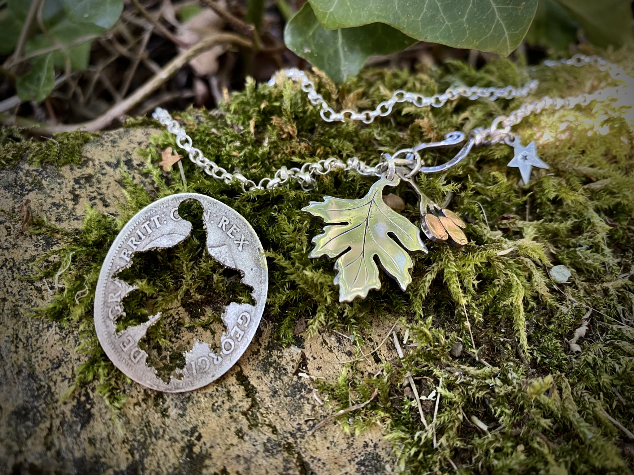 hawthorn may tree leaf necklace pendant