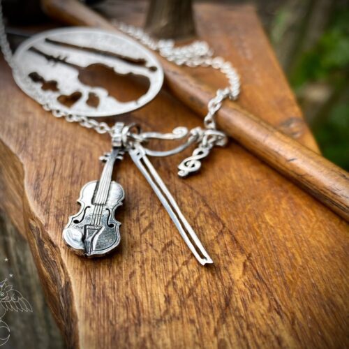 violin necklace, fiddle - handcrafted and recycled using silver coins