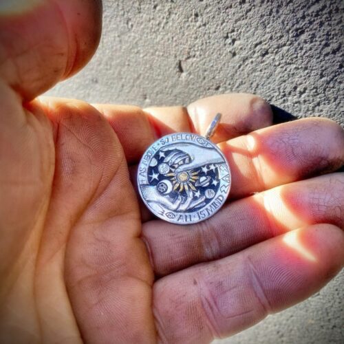 Hermetic principles jewelry handmade and upcycled silver coin all is mind necklace pendant