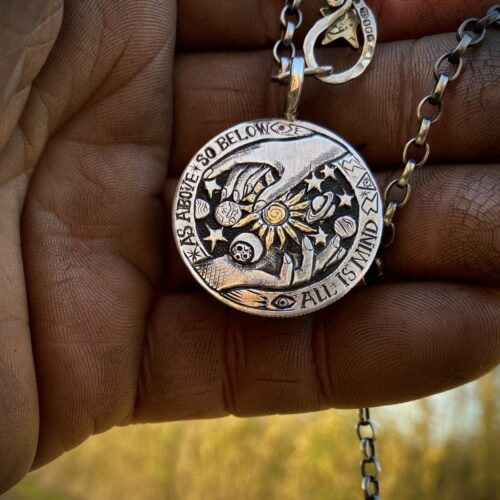Hermetic principles jewelry handmade and upcycled silver coin all is mind necklace pendant