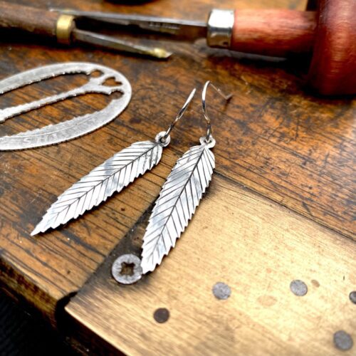 Rowan leaf earrings handmade and upcycled coin Rowan leaves leaf earrings