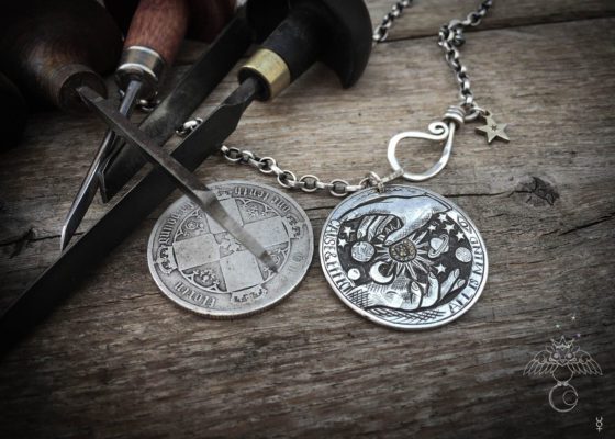 Hermetic principles jewelry handmade and upcycled silver coin all is mind necklace pendant