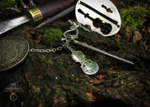 fiddle, violin necklace - handcrafted and recycled using silver coins