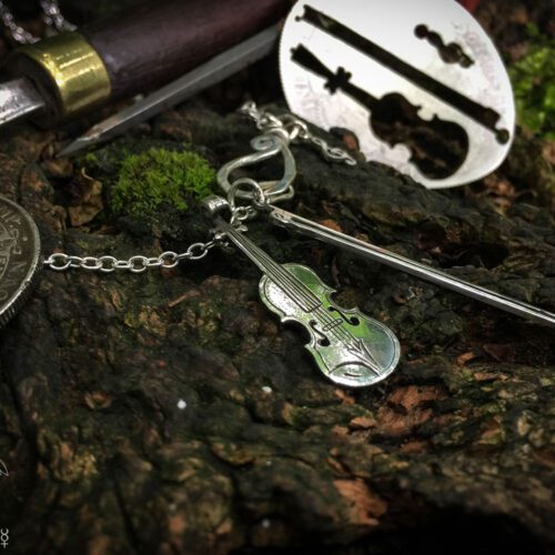 fiddle, violin necklace - handcrafted and recycled using silver coins