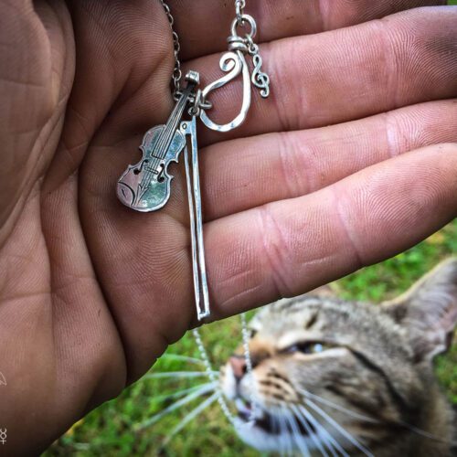 fiddle, violin necklace - handcrafted and recycled using silver coins
