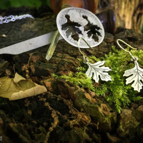 May tree jewellery handmade and upcycled coin Hawthorn leaves leaf earrings