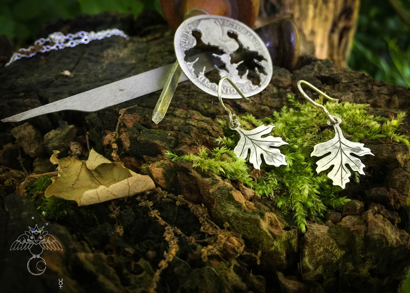 May tree jewellery handmade and upcycled coin Hawthorn leaves leaf earrings