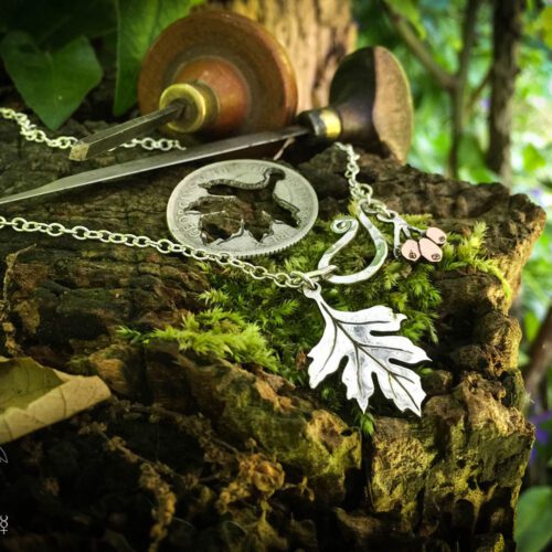 Hawthorn leaf necklace pendant handcrafted and recycled silver florin coin Hawthorn leaf leaves necklace