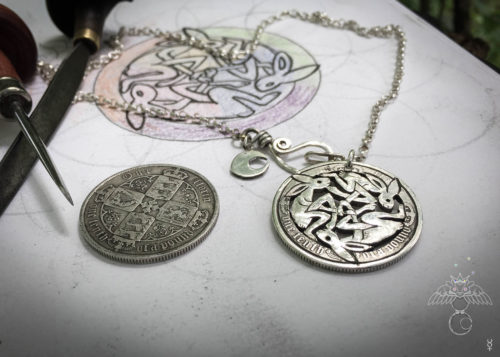 Celtic Hare jewellery handmade and upcycled silver coin hare necklace
