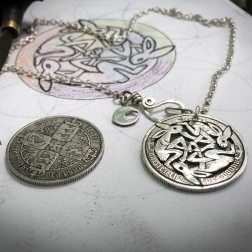 Celtic Hare jewellery handmade and upcycled silver coin hare necklace