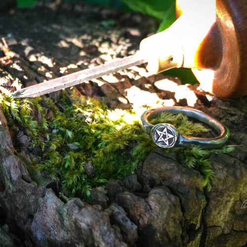 handcrafted and recycled silver pentagram symbol ring
