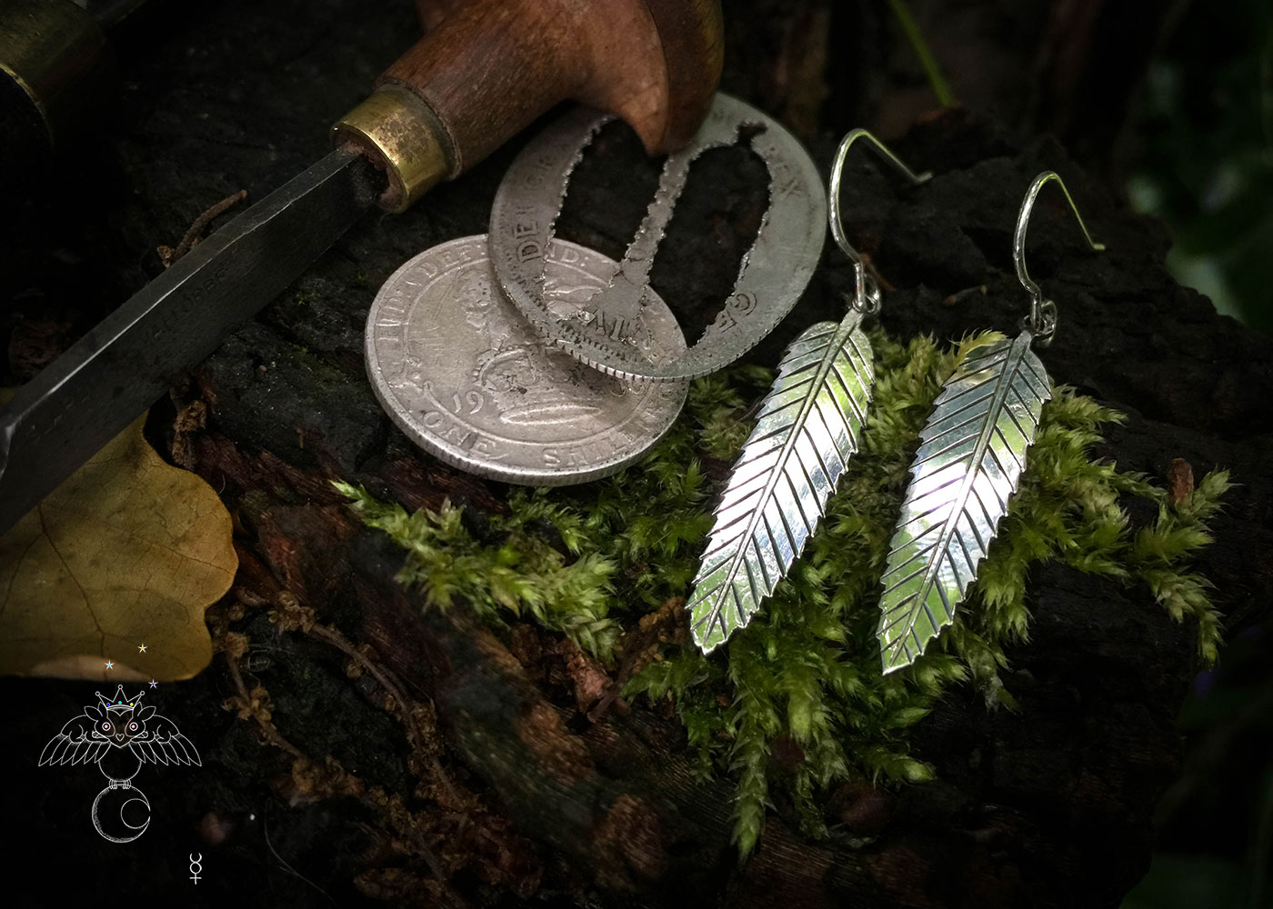 Rowan leaf earrings handmade and upcycled coin Rowan leaves leaf earrings