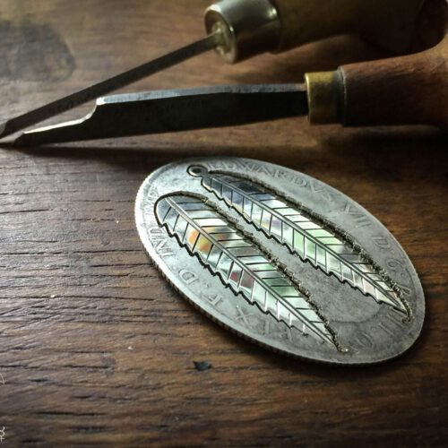 handcrafted and recycled silver florin coin rowan leaf leaves necklace