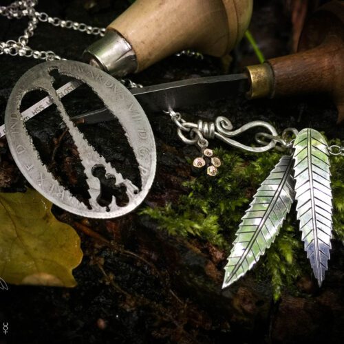 handcrafted and recycled silver florin coin rowan leaf leaves necklace