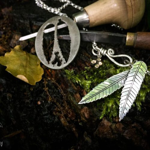 handmade and upcycled silver florin coin rowan leaf leaves necklace