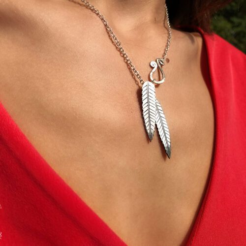 Rowan tree leaves necklace ethical jewellery made from recycled silver coins.