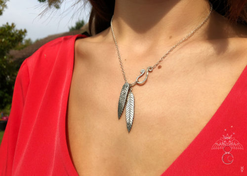 Rowan tree leaves necklace ethical jewellery made from recycled silver coins.