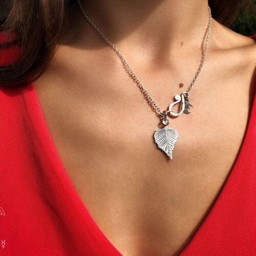 silver Birch leaf necklace handcrafted and recycled silver florin coin silver-birch leaf leaves necklace
