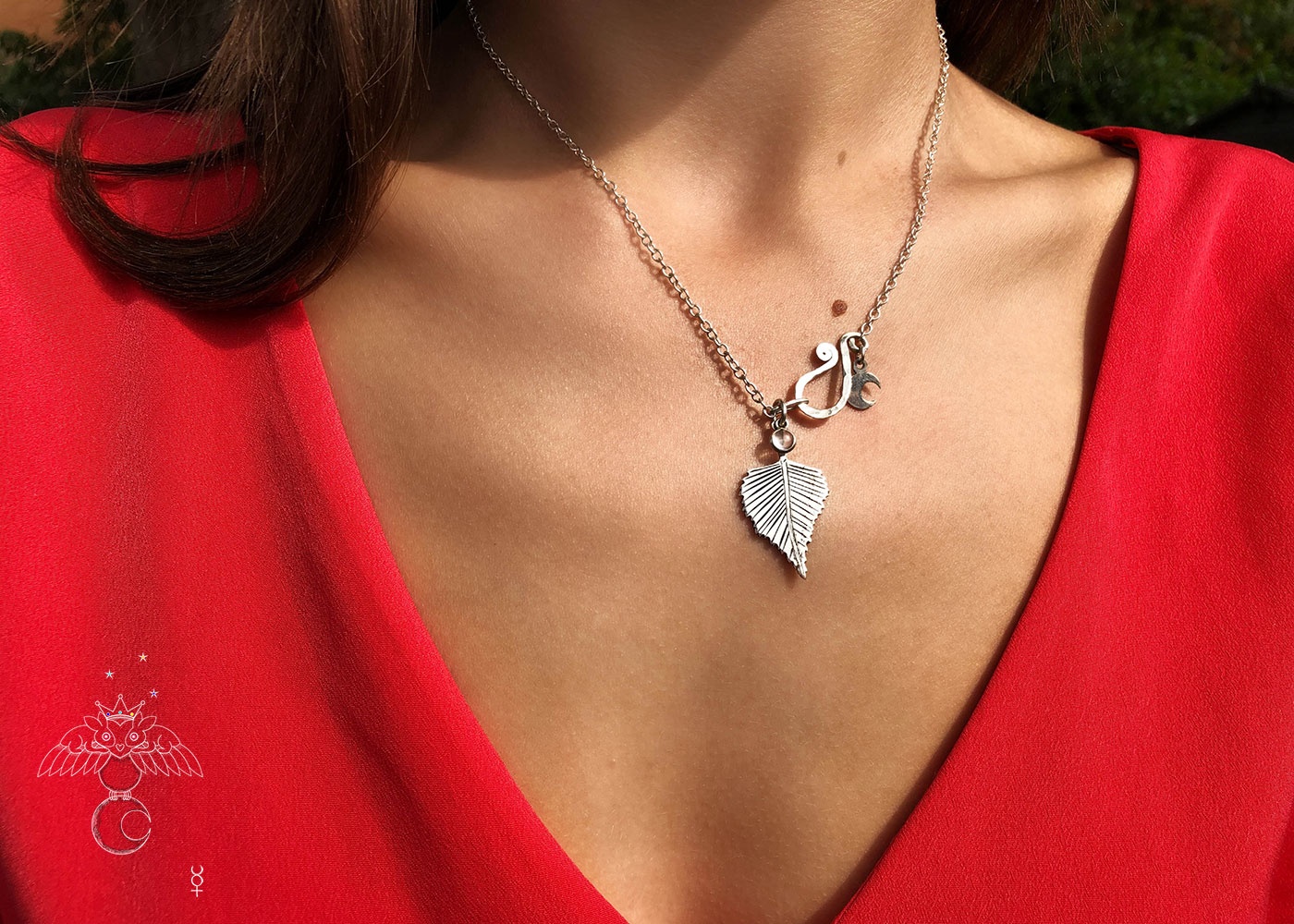 silver Birch leaf necklace handcrafted and recycled silver florin coin silver-birch leaf leaves necklace