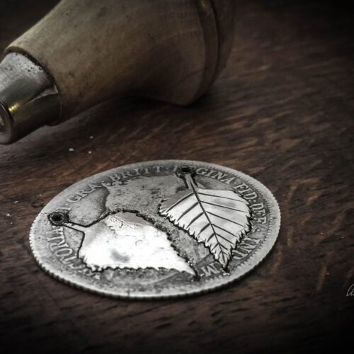 handmade and upcycled coin silver Birch leaves leaf earrings