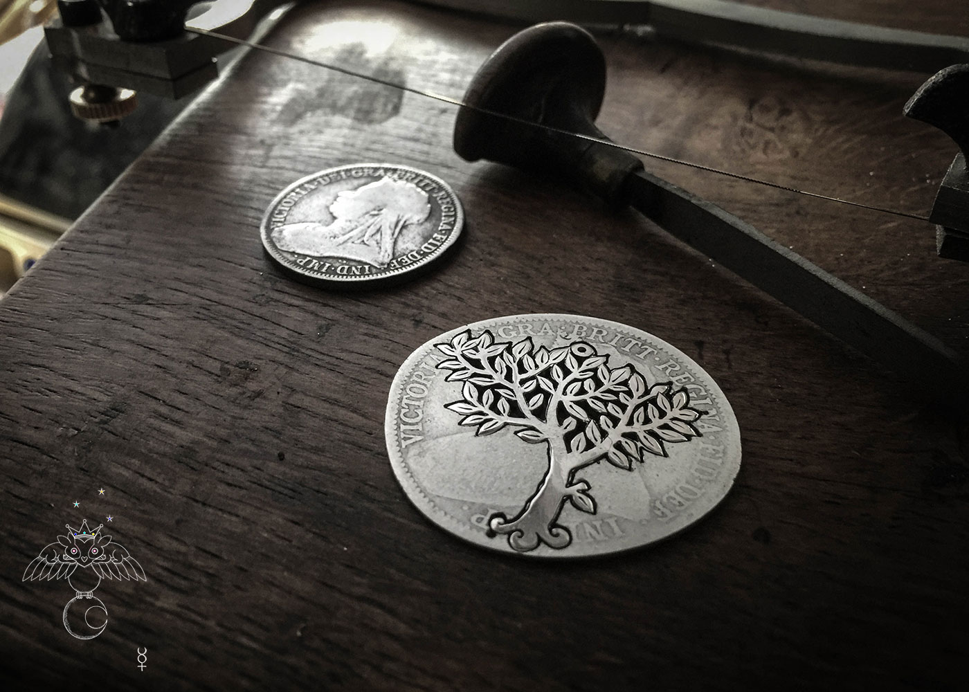 Handcrafted and recycled silver coin Elder tree necklace