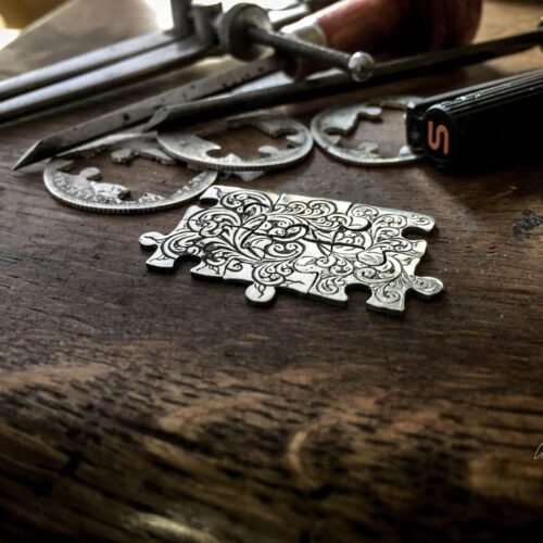 Handcrafted and repurposed lucky threepence coin jigsaw cufflinks