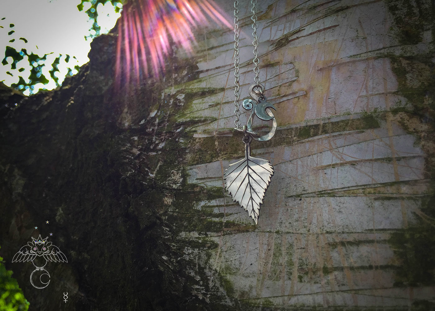 handcrafted and recycled silver florin coin silver-birch leaf leaves necklace