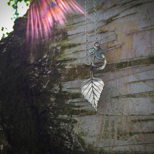 handcrafted and recycled silver florin coin silver-birch leaf leaves necklace