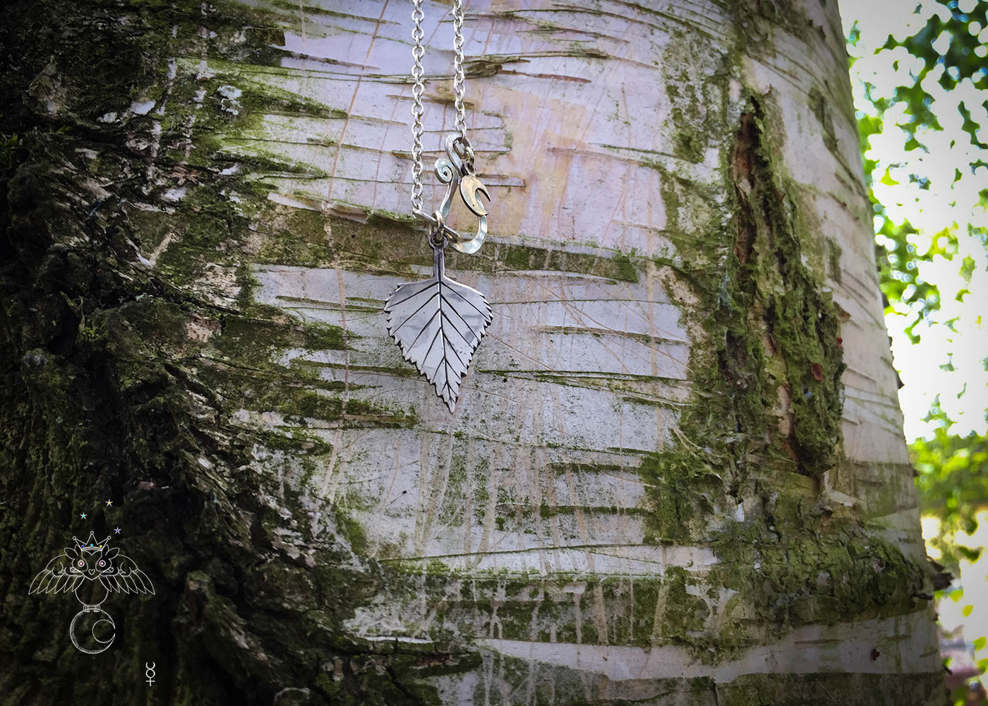 handcrafted and recycled silver florin coin silver-birch leaf leaves necklace