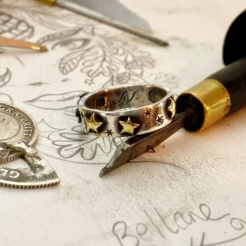 handcrafted and recycled silver sixpence and fork magical leaping hare ring