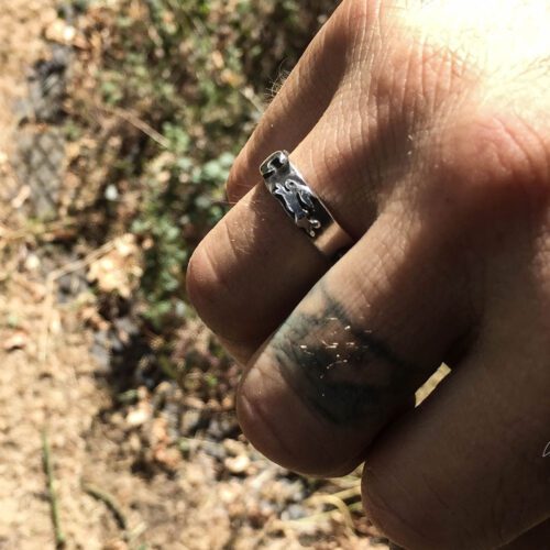 handcrafted and recycled silver sixpence and fork magical leaping hare ring
