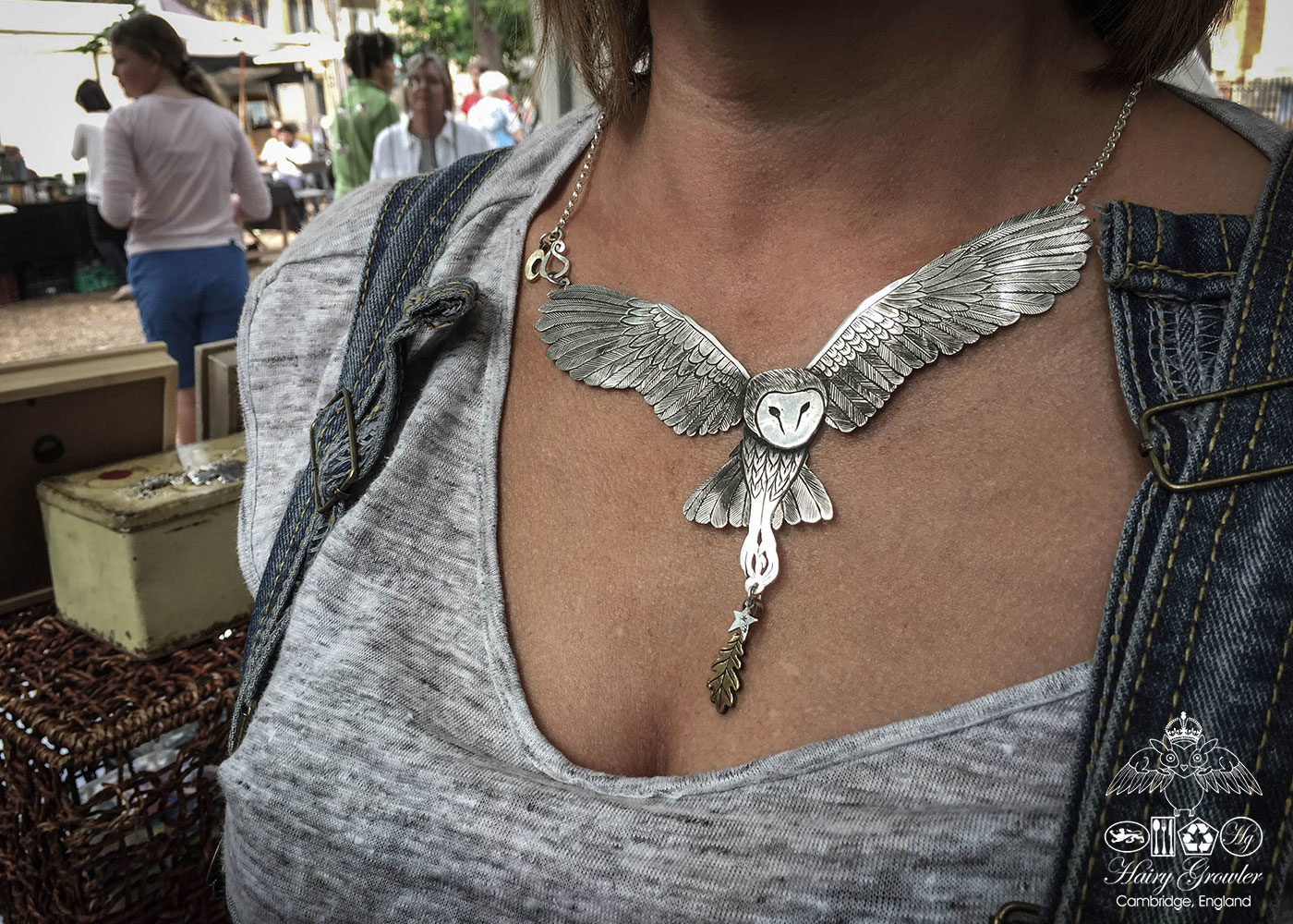 handcrafted and recycled silver coin owl necklace