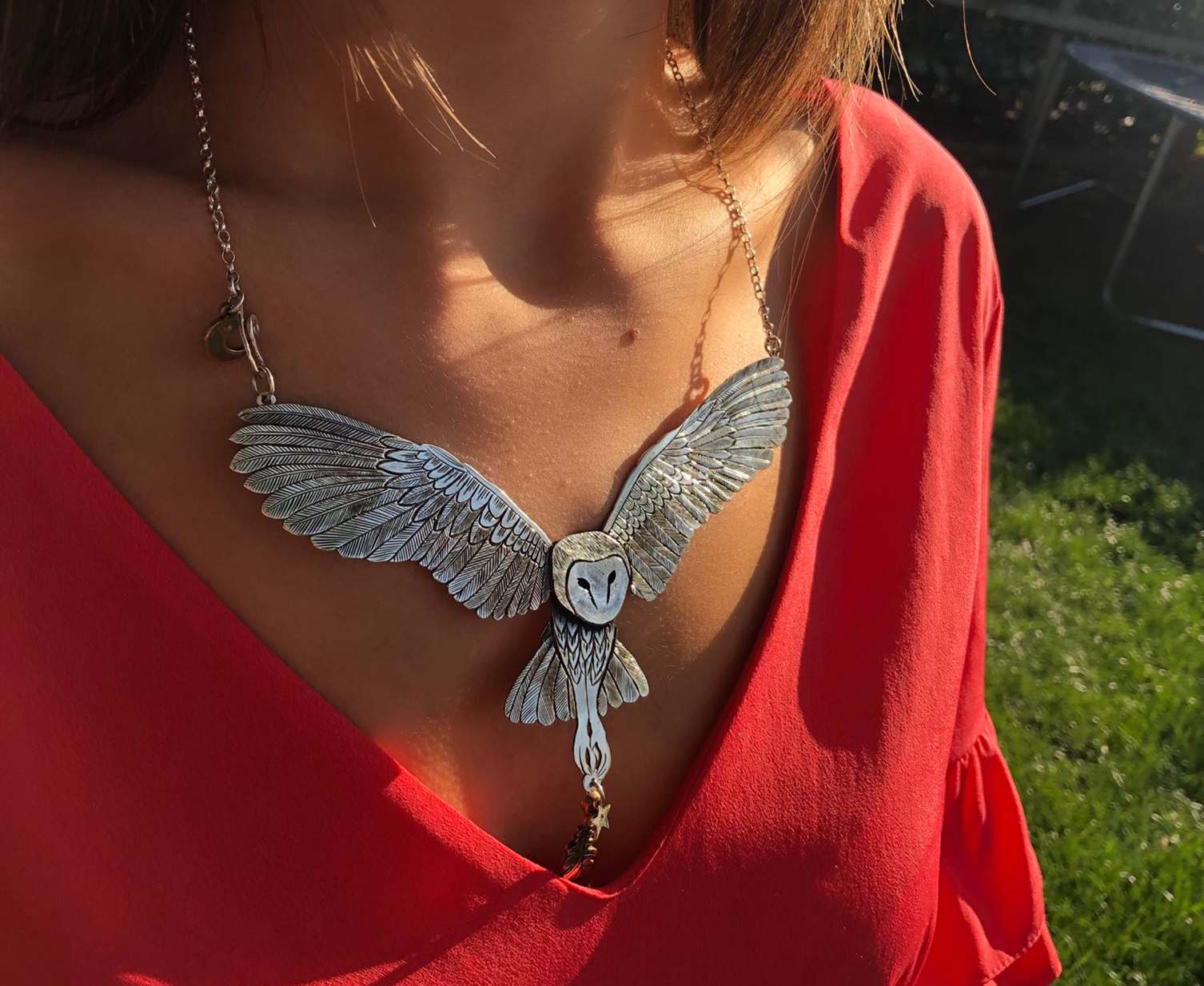 Owl necklace Handcrafted jewellery recycled from entirely unwanted and unused silver raw materials. 100 yr old silver coins and cutlery transformed.