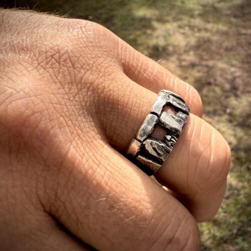 stonehenge ring handmade and handcrafted with traditional hand tools and techniques from a recycled silver coin