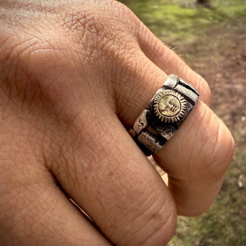 stonehenge ring handmade and handcrafted with traditional hand tools and techniques from a recycled silver coin