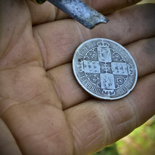 Moon gazing necklace handmade ethical jewellery created by independent jeweller Hairy Growler in Cambridge. Created entirely from recycled silver coins. Original hand carved and cut coin jewellery